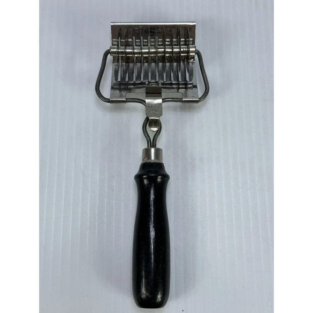 Vintage Antique Stainless Metal Pasta Pastry Cutter Roller Black Wood Handle USA